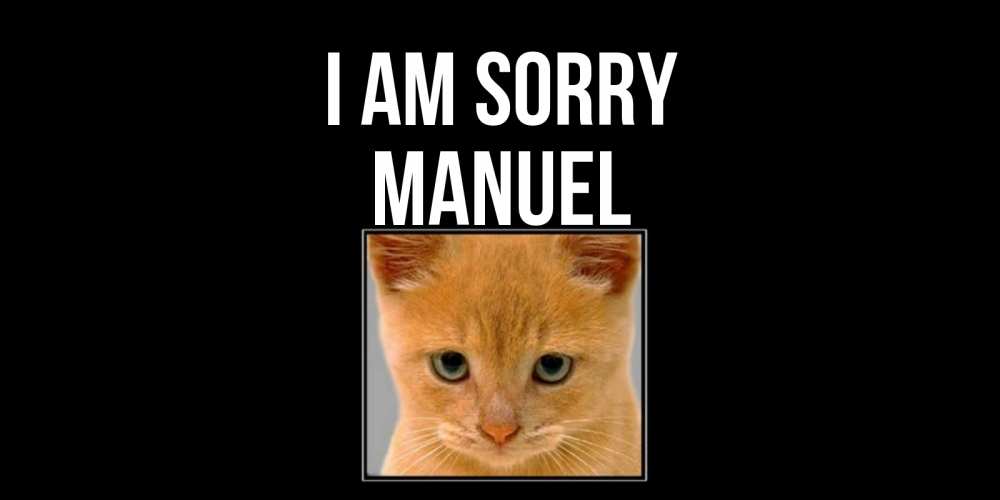 Greetings card с именем, Manuel I am sorry рыжий грустный кот просит прощения Greetings with text for free download 