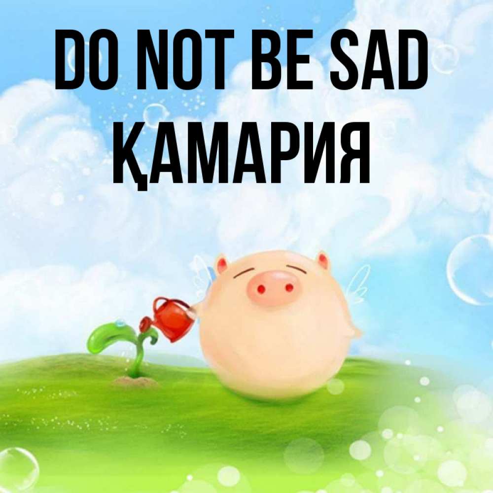 Greetings card с именем, ҚАМАРИЯ Do not be sad поливает цветок порося Greetings with text for free download 
