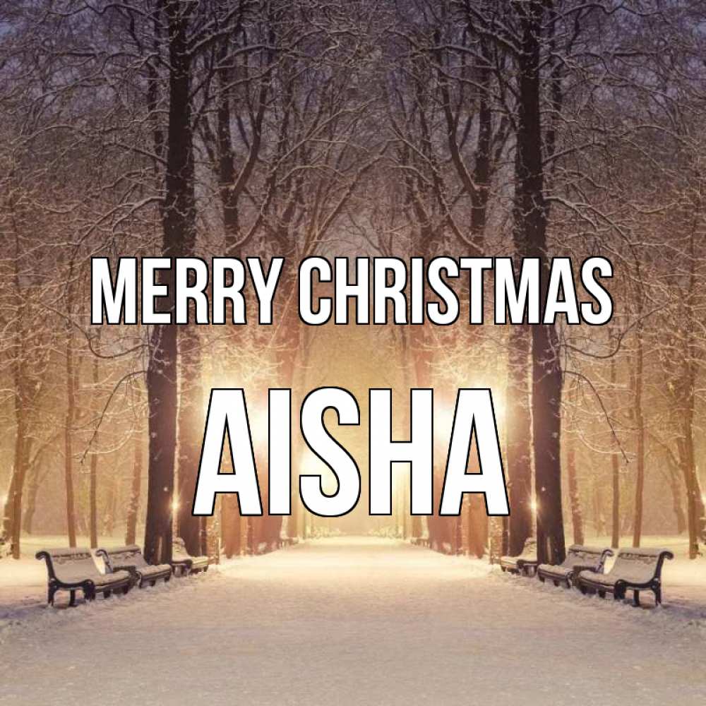 Greetings card с именем, Aisha Merry Christmas зима, парк, фонарь, лес Greetings with text for free download 