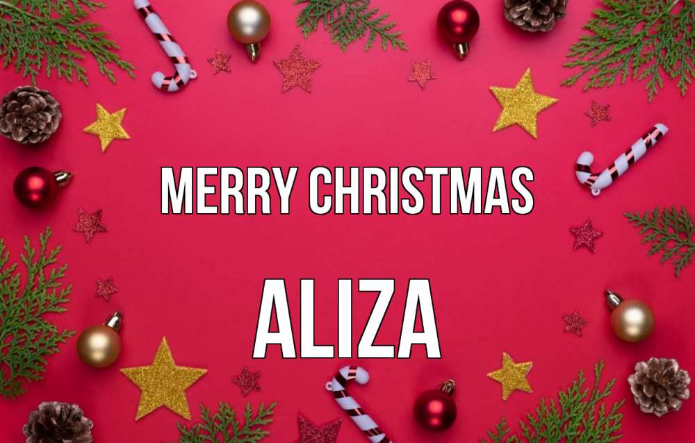 Greetings card с именем, Aliza Merry Christmas с рождеством Greetings with text for free download 