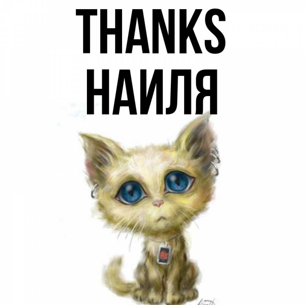 Greetings card с именем, Наиля Thanks рисованный кот благодарит вас Greetings with text for free download 