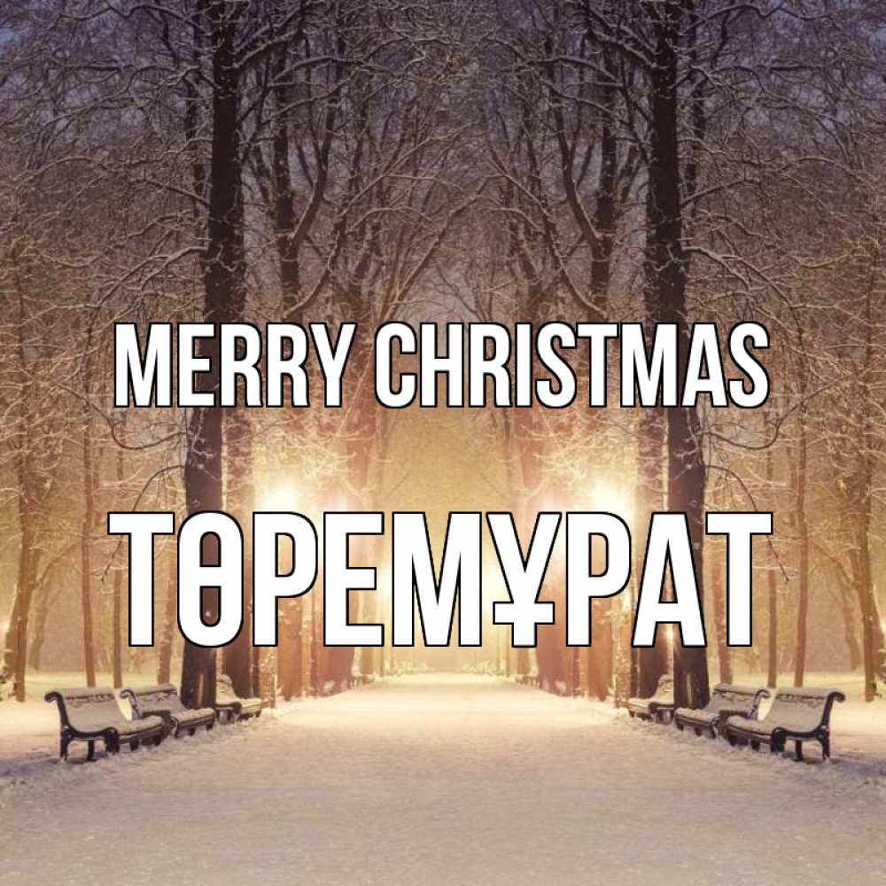 Greetings card с именем, Төремұрат Merry Christmas зима, парк, фонарь, лес Greetings with text for free download 