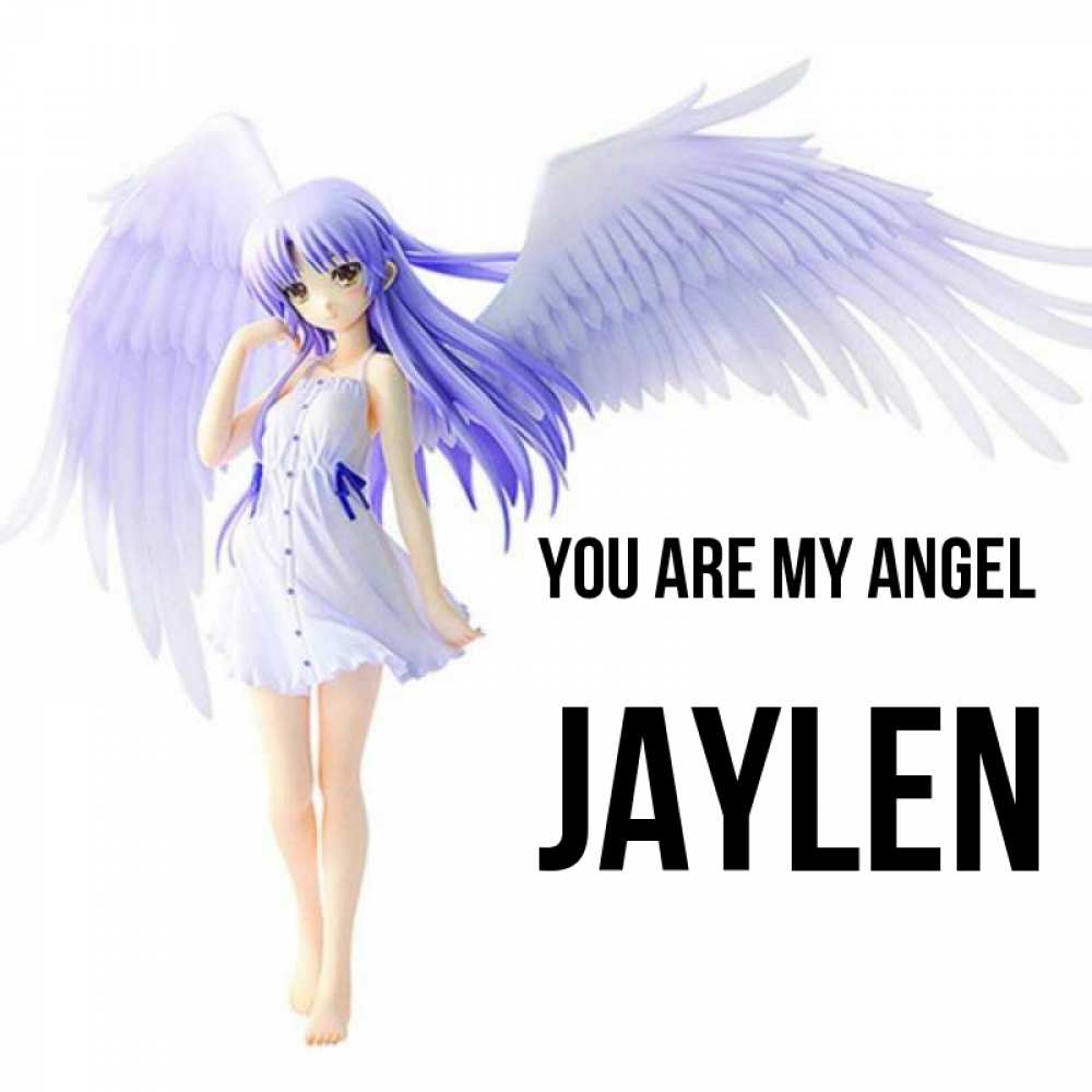Greetings card с именем, Jaylen You are my angel девушка ангел с фиолетовыми крыльями Greetings with text for free download 
