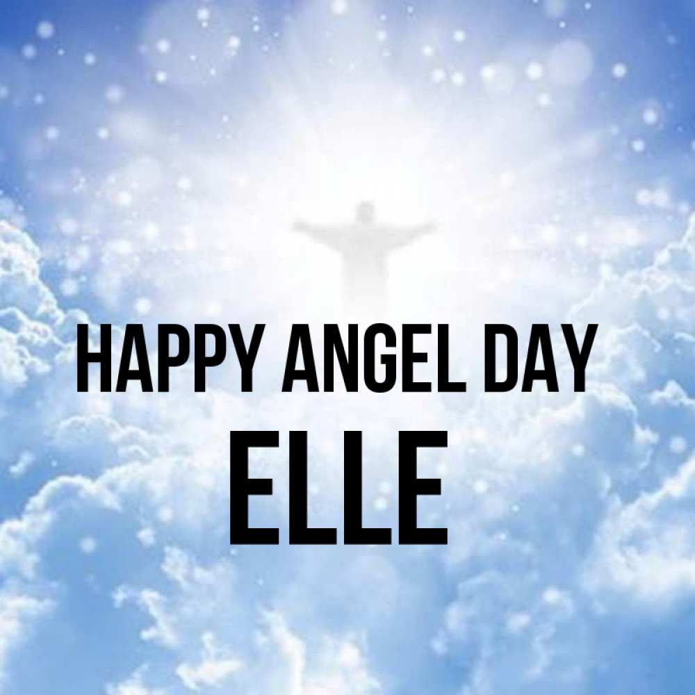 Greetings card с именем, Elle happy angel day ангел на облаках в свете солнца Greetings with text for free download 