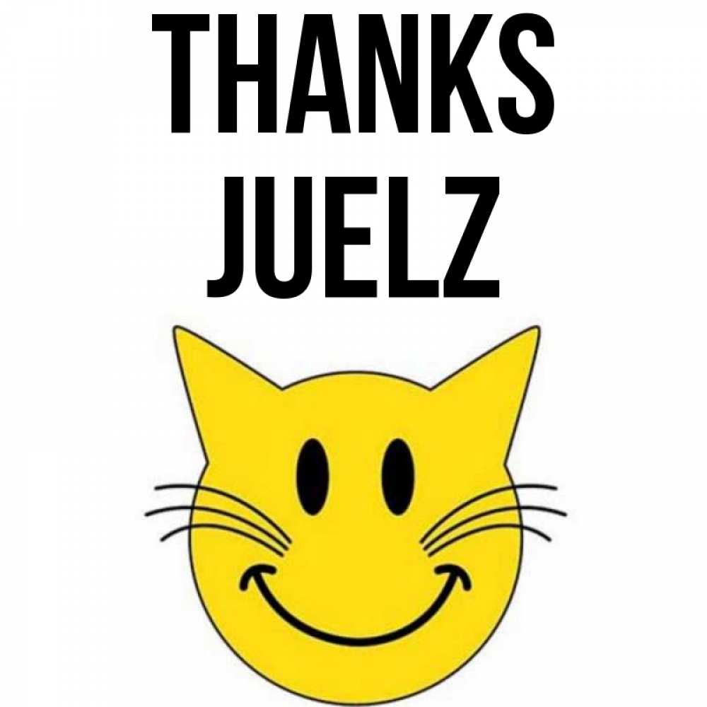 Greetings card с именем, Juelz Thanks улыбающийся смайл кот Greetings with text for free download 