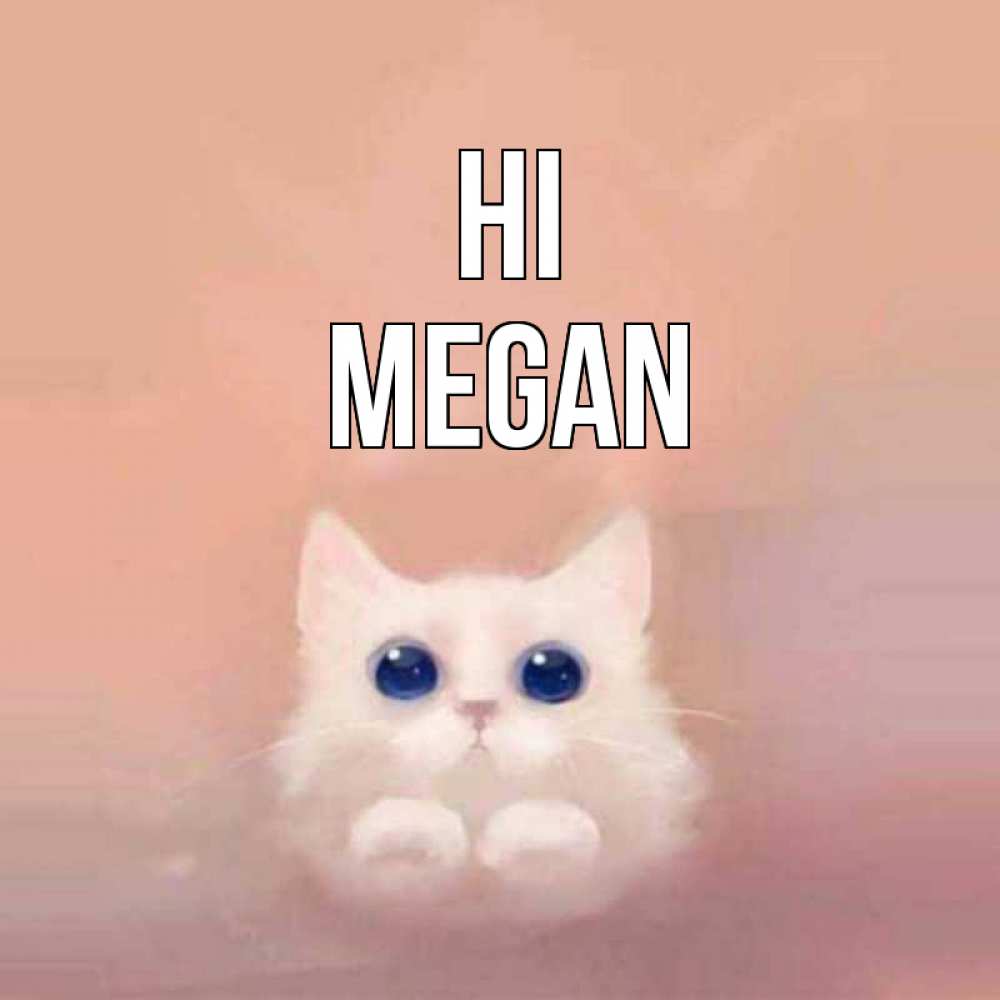 Greetings card с именем, Megan Hi котик белый в полете Greetings with text for free download 