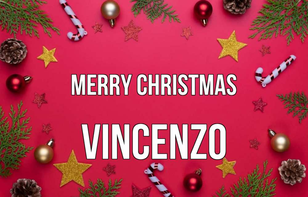 Greetings card с именем, Vincenzo Merry Christmas с рождеством Greetings with text for free download 