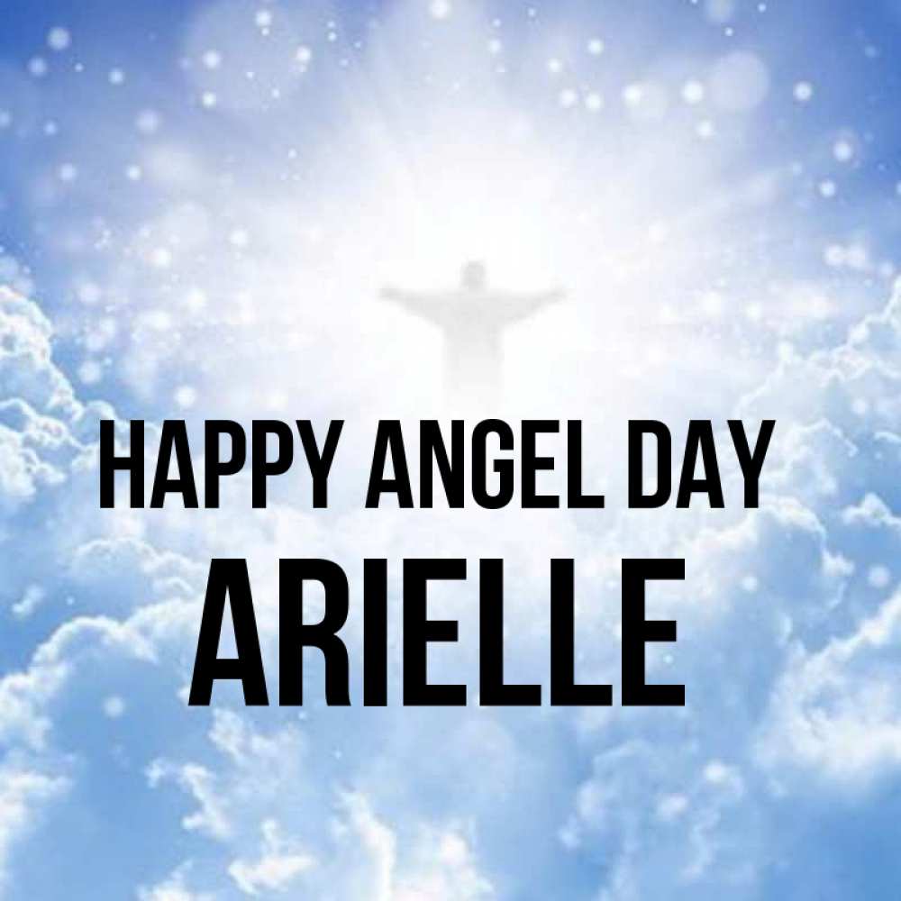 Greetings card с именем, Arielle happy angel day ангел на облаках в свете солнца Greetings with text for free download 