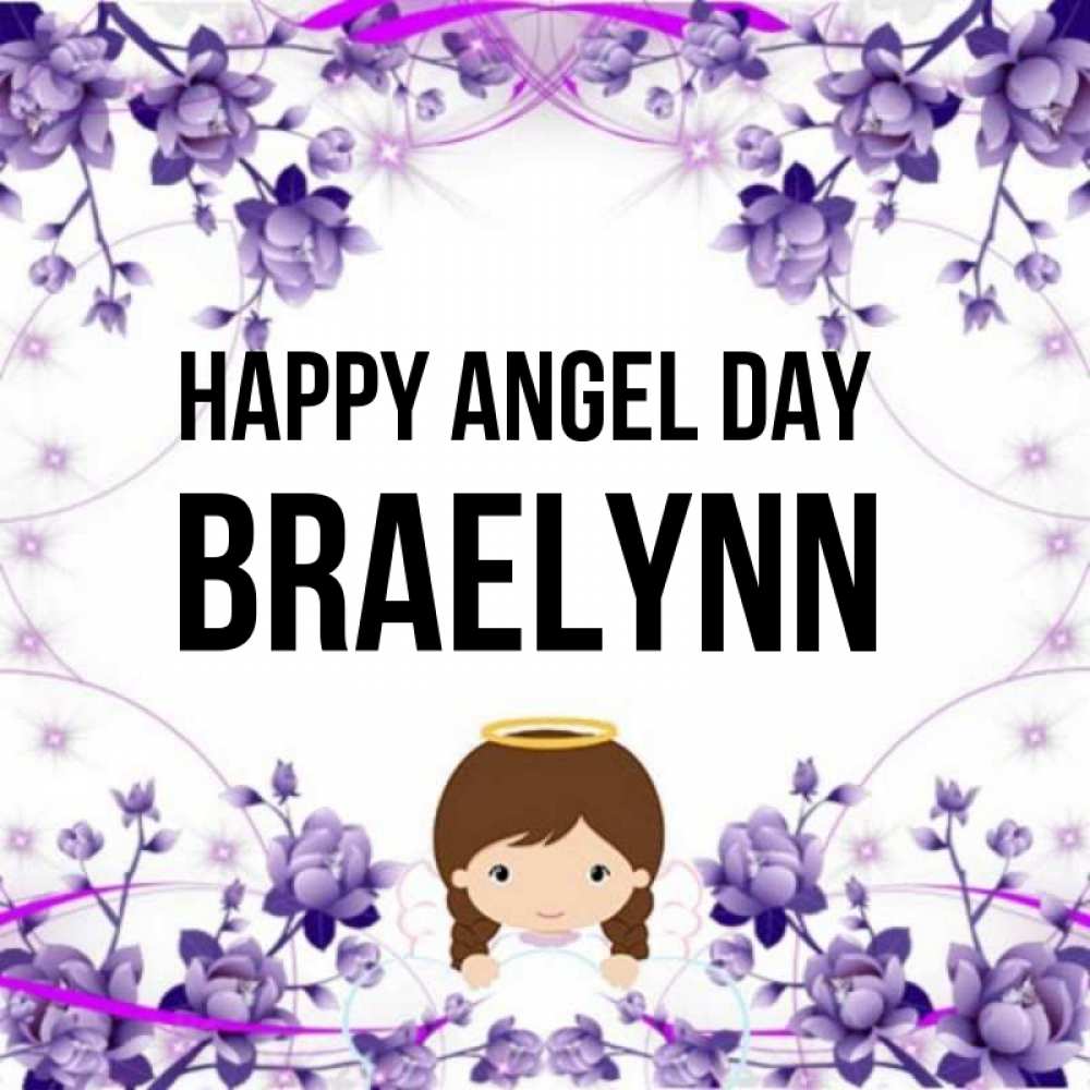 Greetings card с именем, Braelynn happy angel day с именинами в рамочке Greetings with text for free download 