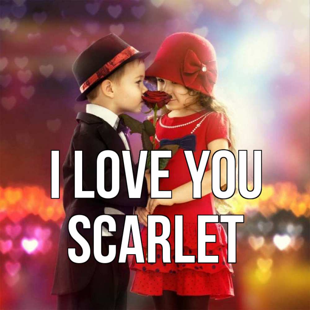 Greetings card с именем, Scarlet I love you черное и красное и роза Greetings with text for free download 