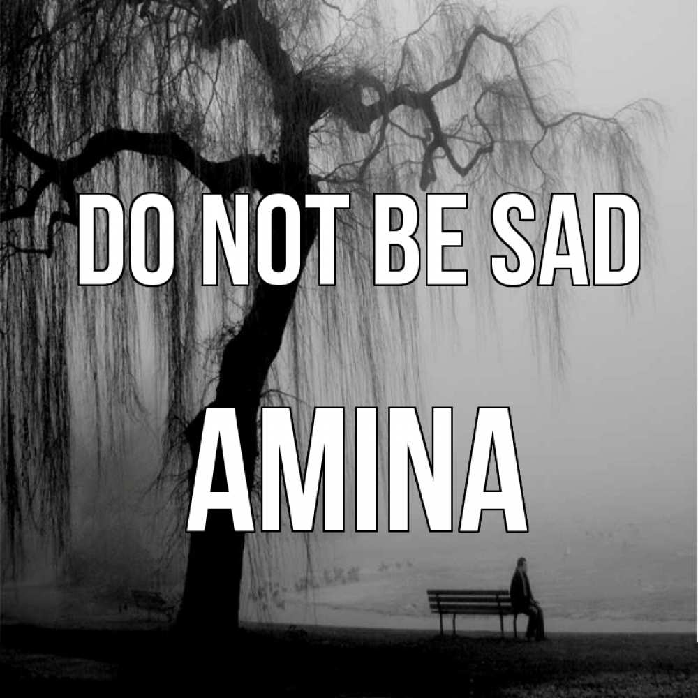 Greetings card с именем, Amina Do not be sad висящие ветки дерева и лавочка под деревом Greetings with text for free download 