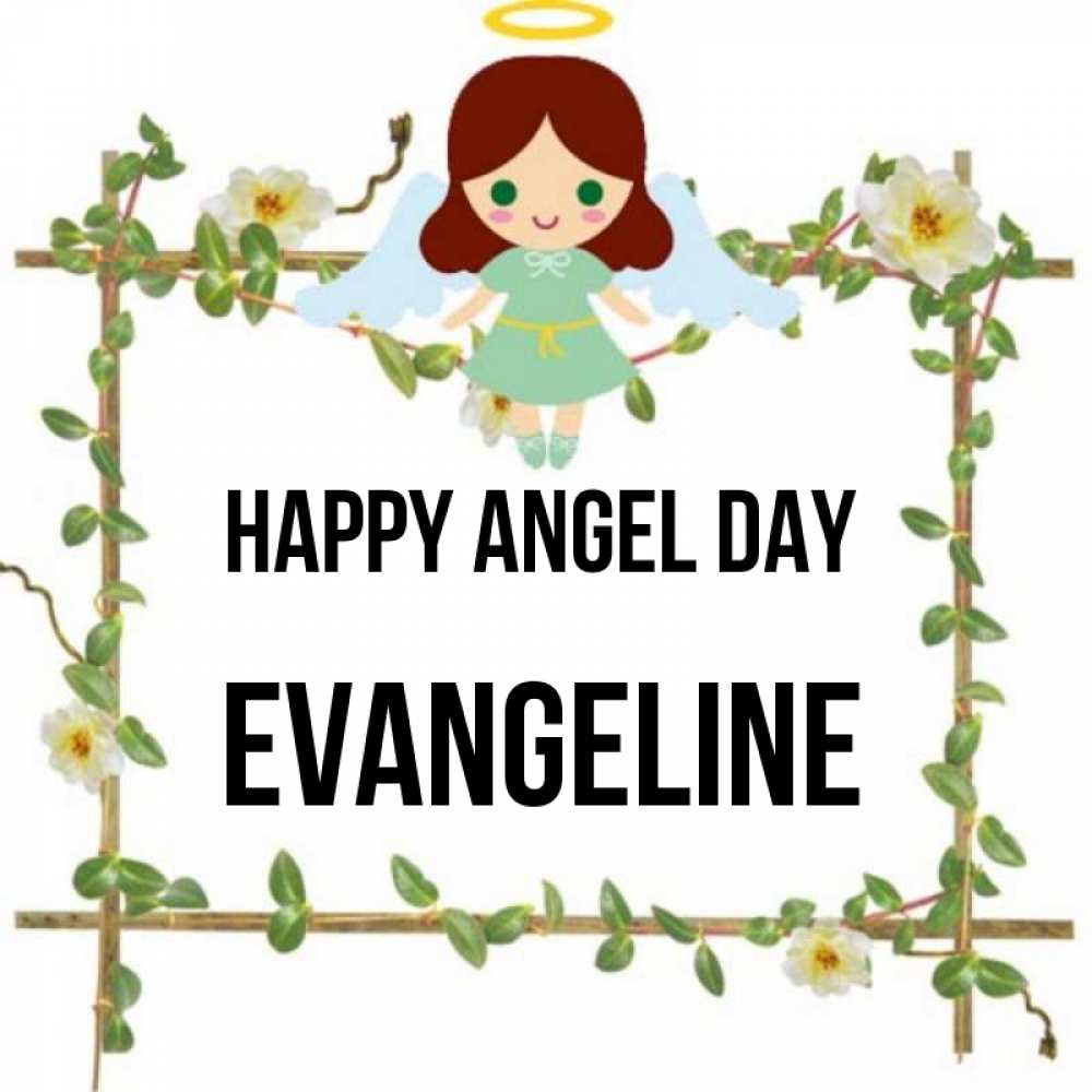 Greetings card с именем, Evangeline happy angel day Ангел с нимбом Greetings with text for free download 