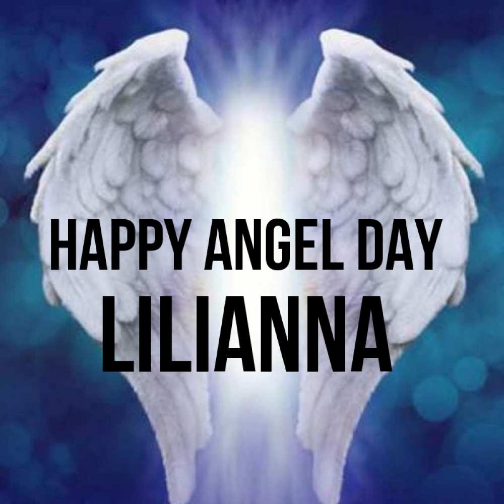 Greetings card с именем, Lilianna happy angel day синий фон и крылышки Greetings with text for free download 