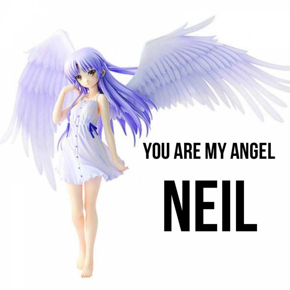 Greetings card с именем, Neil You are my angel девушка ангел с фиолетовыми крыльями Greetings with text for free download 