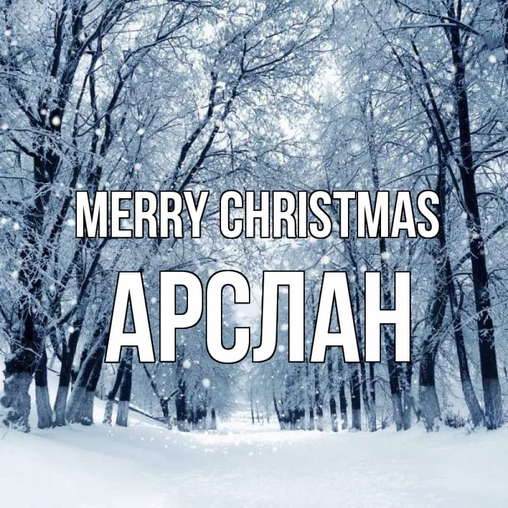 Greetings card с именем, Арслан Merry Christmas снег, лес, парк Greetings with text for free download 