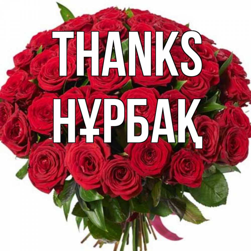 Greetings card с именем, НҰРБАҚ Thanks букет красных роз Greetings with text for free download 