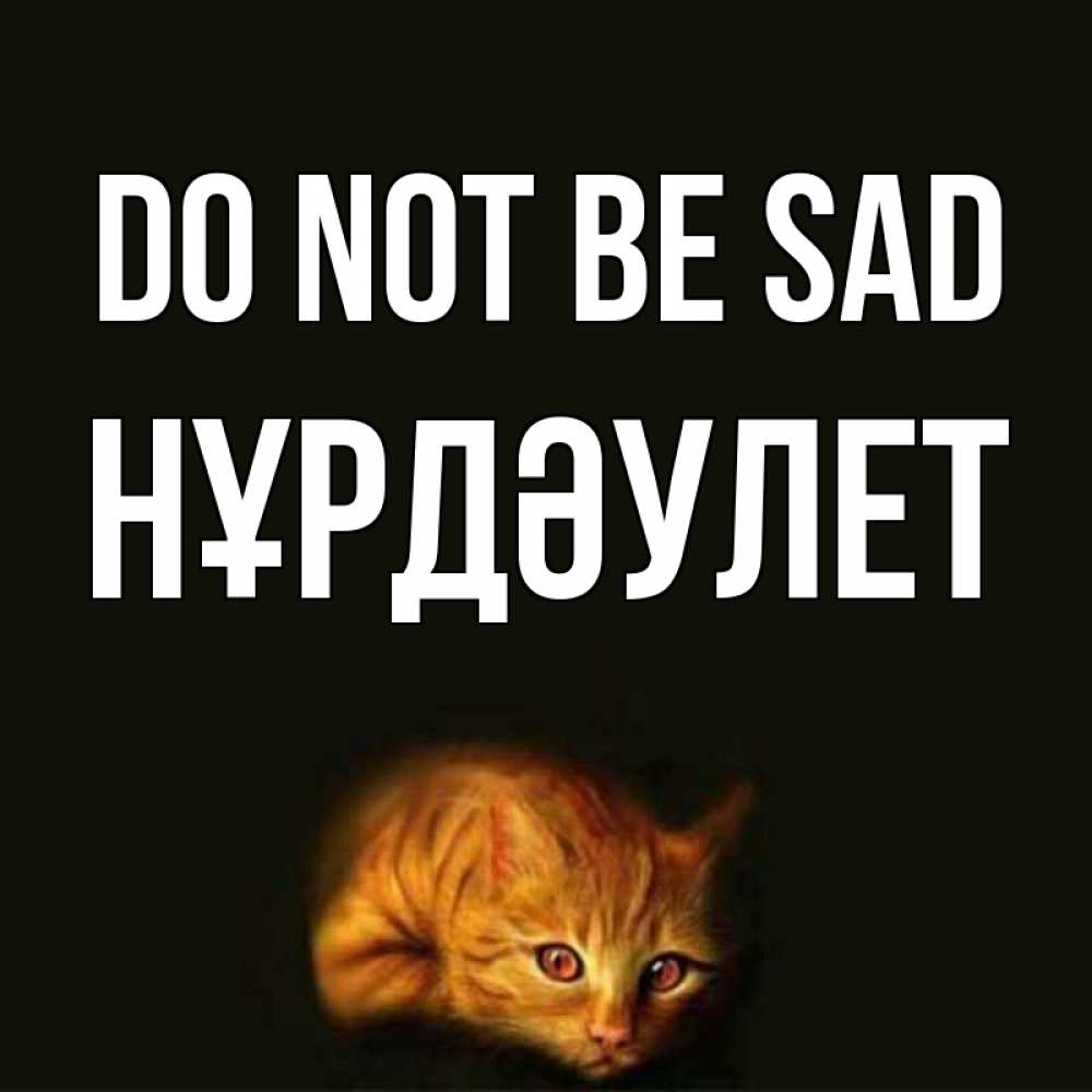Greetings card с именем, НҰРДӘУЛЕТ Do not be sad лежащий кот в темноте Greetings with text for free download 