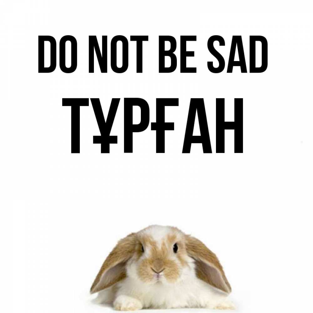 Greetings card с именем, ТҰРҒАН Do not be sad коричнево белый заяц с большими ушками Greetings with text for free download 