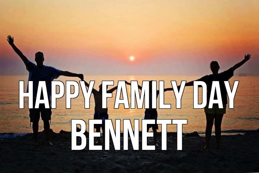 Greetings card с именем, Bennett happy family day мама, папа, дети, дочка,сын, море, пляж, закат Greetings with text for free download 