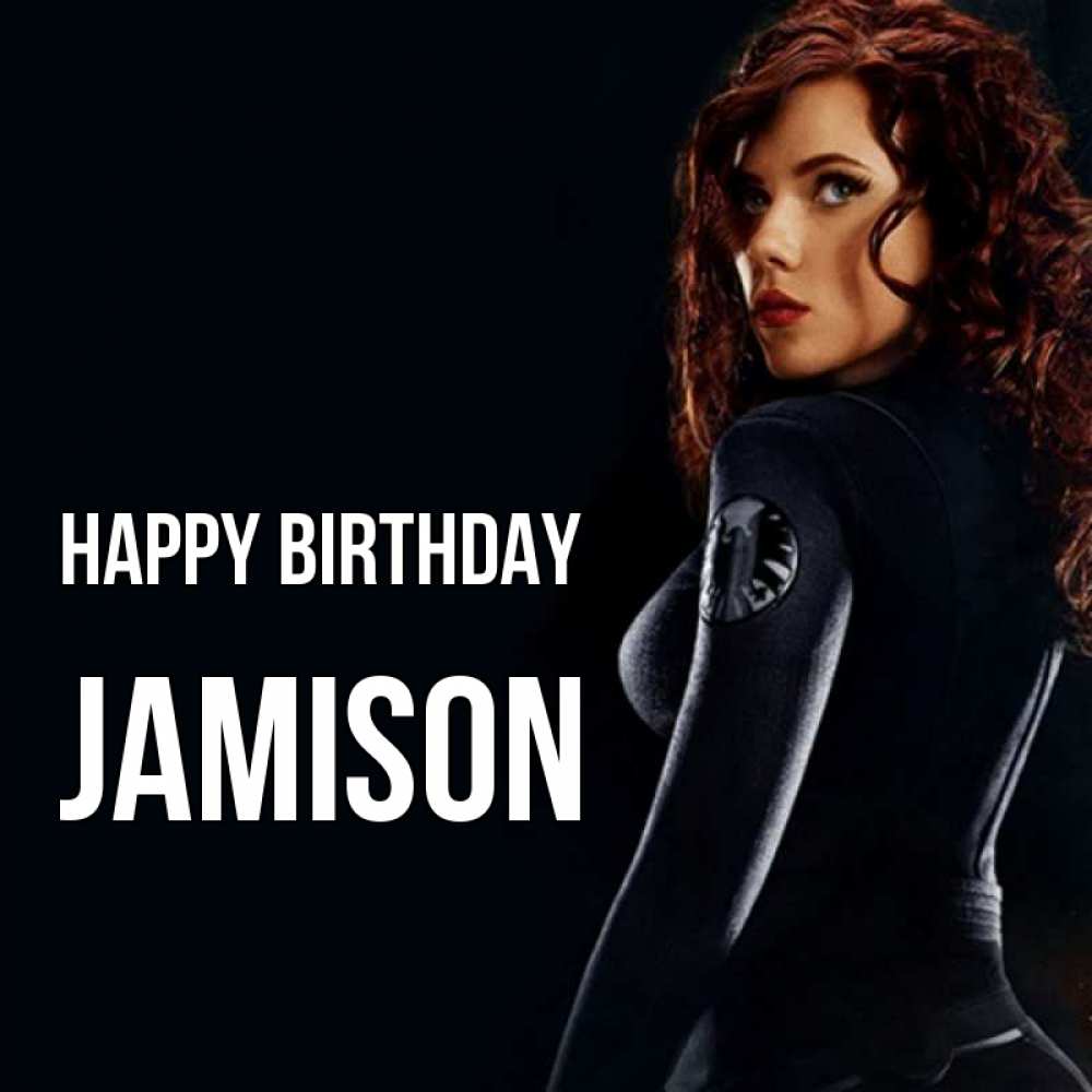 Greetings card с именем, Jamison Happy Birthday Марвел черная вдова Greetings with text for free download 
