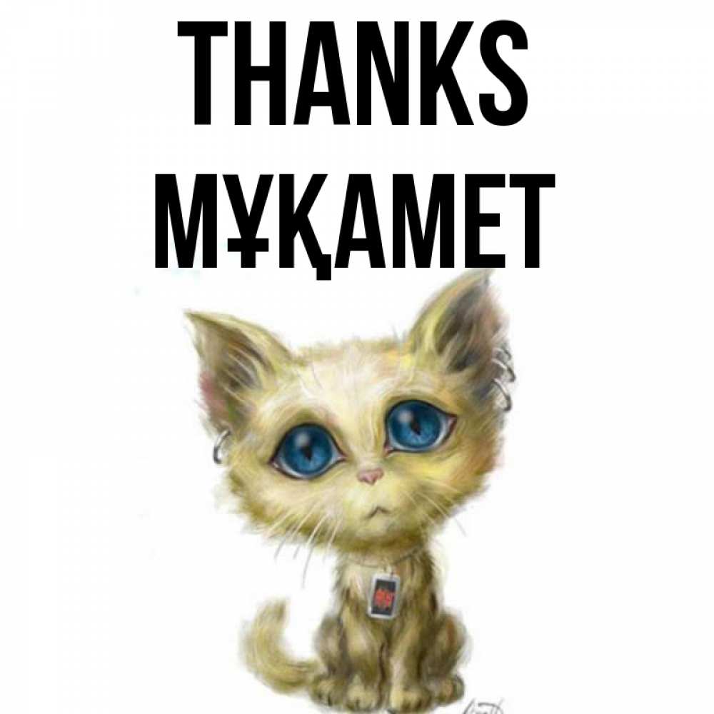 Greetings card с именем, МҰҚАМЕТ Thanks рисованный кот благодарит вас Greetings with text for free download 