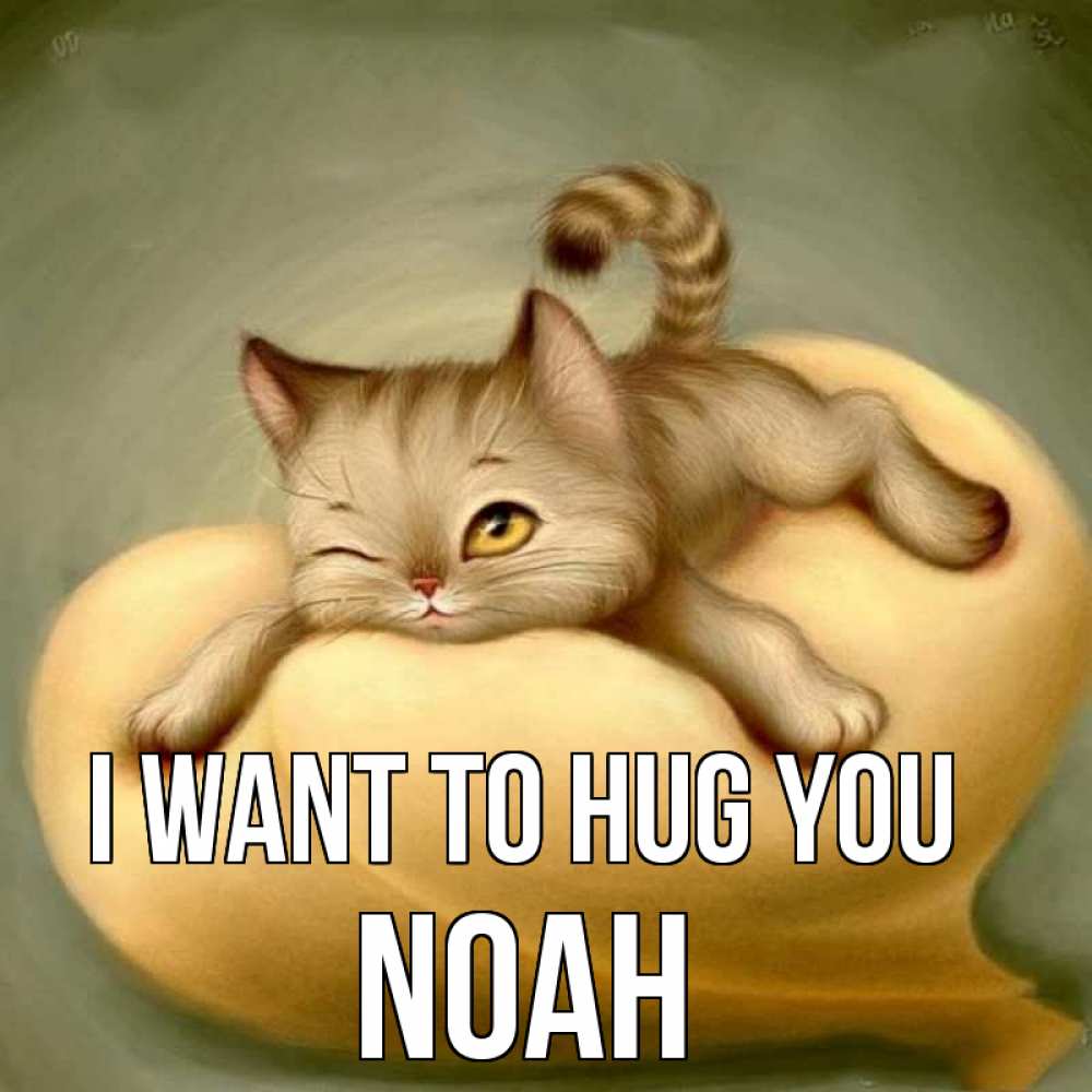 Greetings card с именем, Noah I want to hug you кошечка Greetings with text for free download 