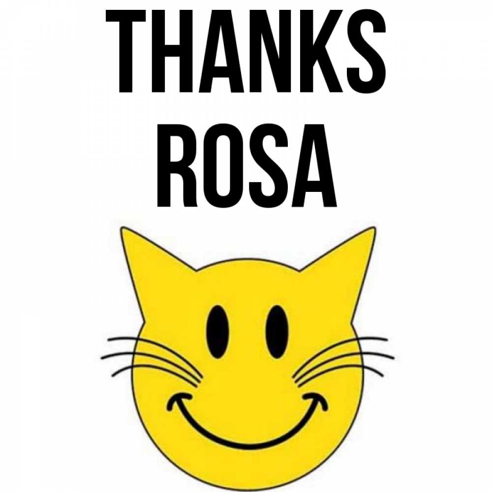 Greetings card с именем, Rosa Thanks улыбающийся смайл кот Greetings with text for free download 