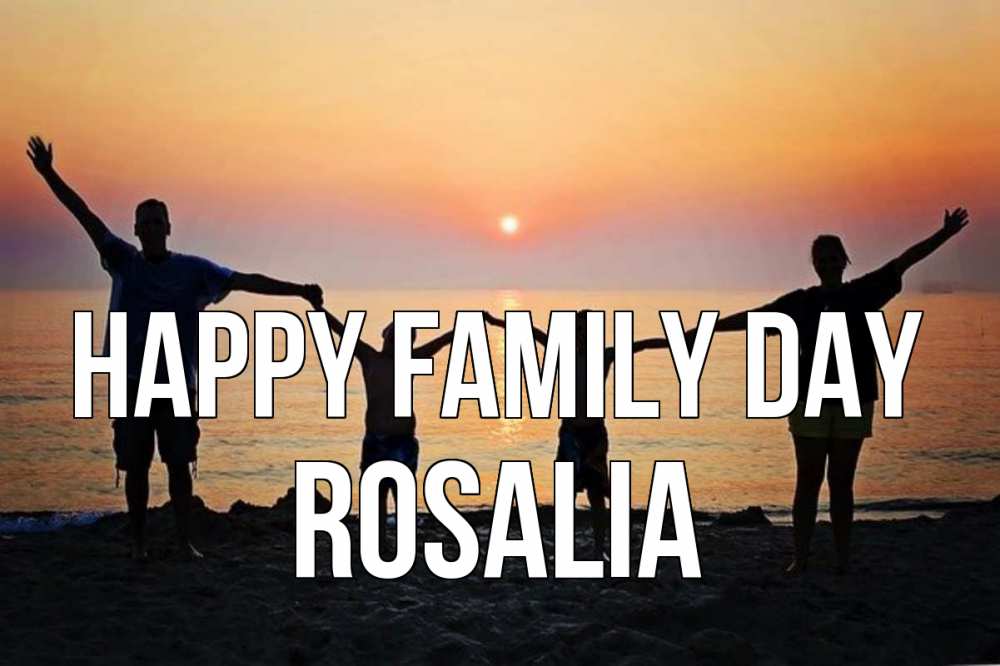 Greetings card с именем, Rosalia happy family day мама, папа, дети, дочка,сын, море, пляж, закат Greetings with text for free download 