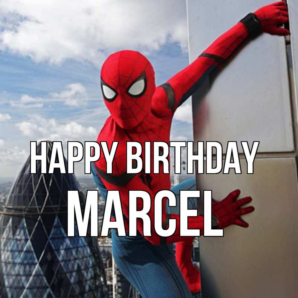 Greetings card с именем, Marcel Happy Birthday Марвел Greetings with text for free download 
