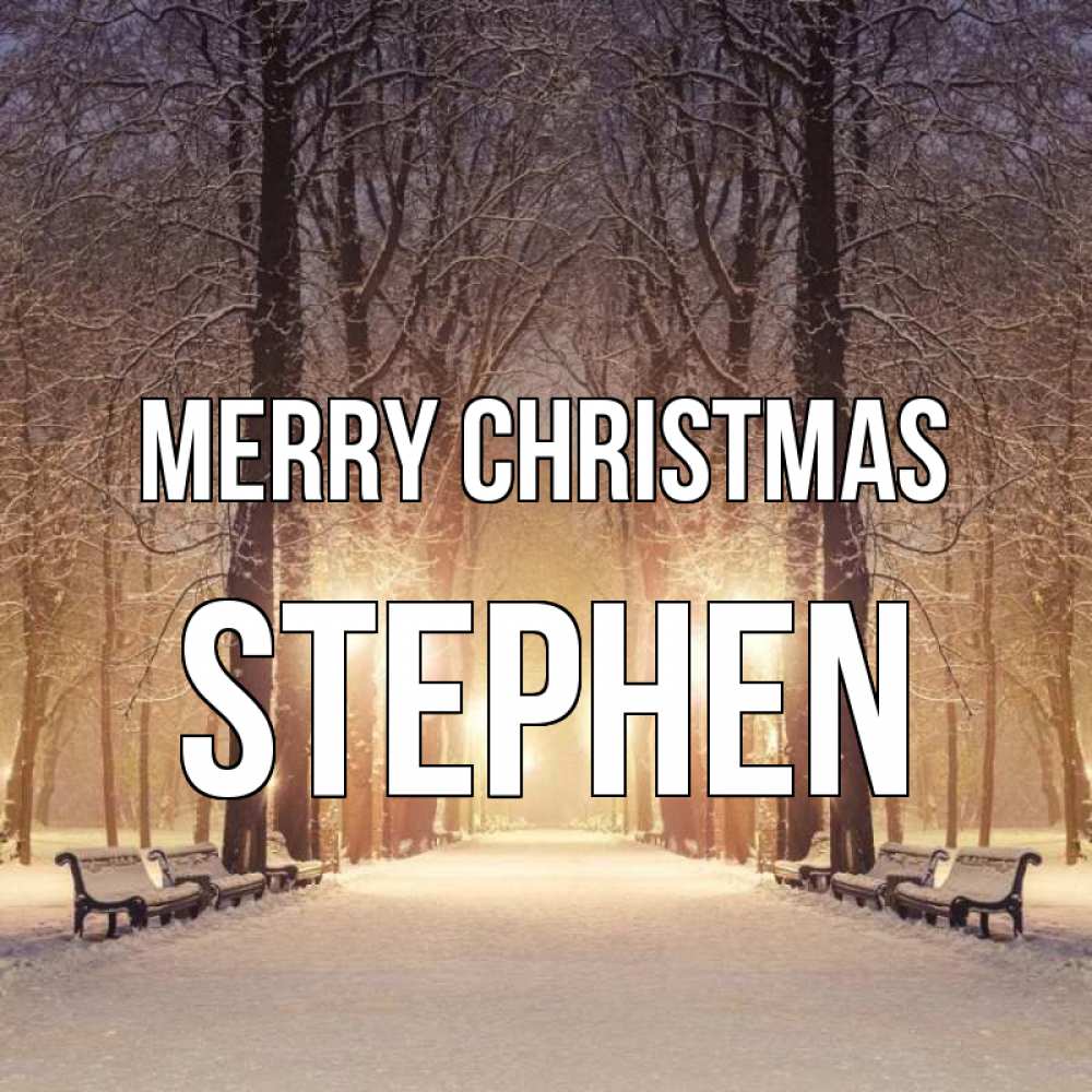 Greetings card с именем, Stephen Merry Christmas зима, парк, фонарь, лес Greetings with text for free download 