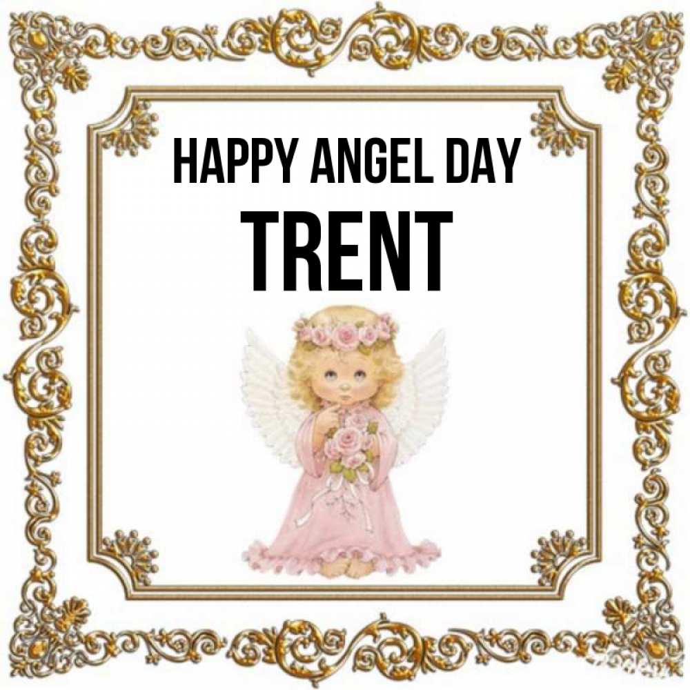 Greetings card с именем, Trent happy angel day девочка ангел с крыльями и цветами в розовом платье Greetings with text for free download 