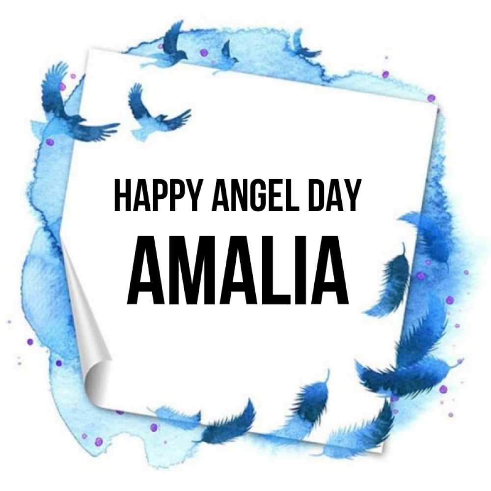 Greetings card с именем, Amalia happy angel day красивые птицы летят Greetings with text for free download 