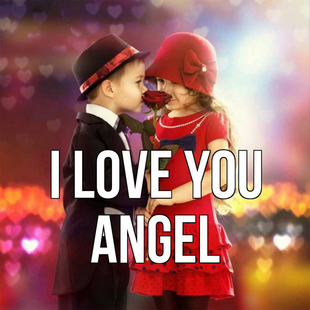 Greetings card с именем, Angel I love you черное и красное и роза Greetings with text for free download 