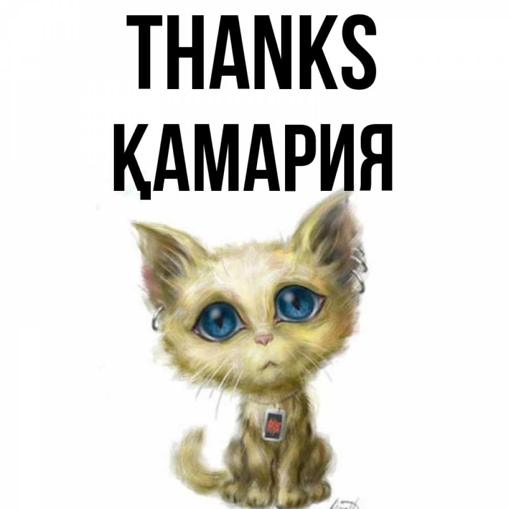 Greetings card с именем, ҚАМАРИЯ Thanks рисованный кот благодарит вас Greetings with text for free download 