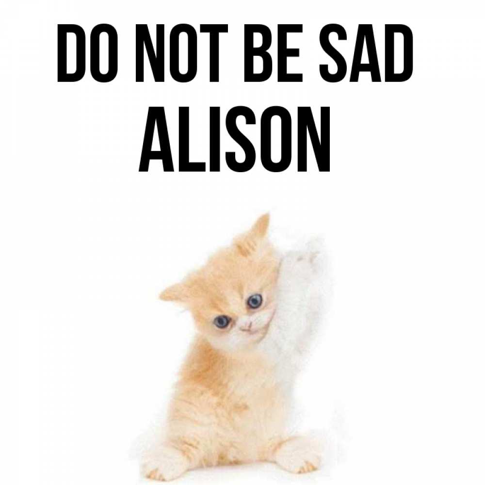 Greetings card с именем, Alison Do not be sad просящий кот Greetings with text for free download 