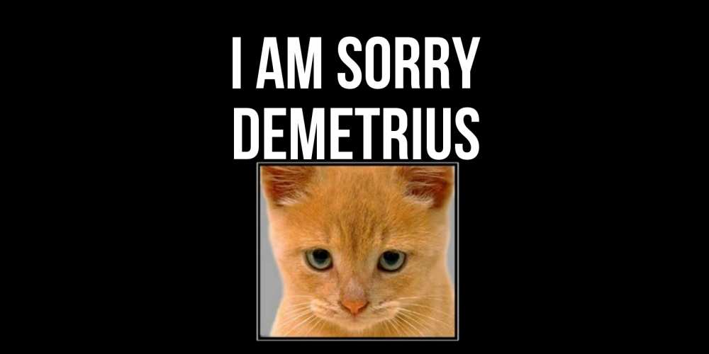 Greetings card с именем, Demetrius I am sorry рыжий грустный кот просит прощения Greetings with text for free download 