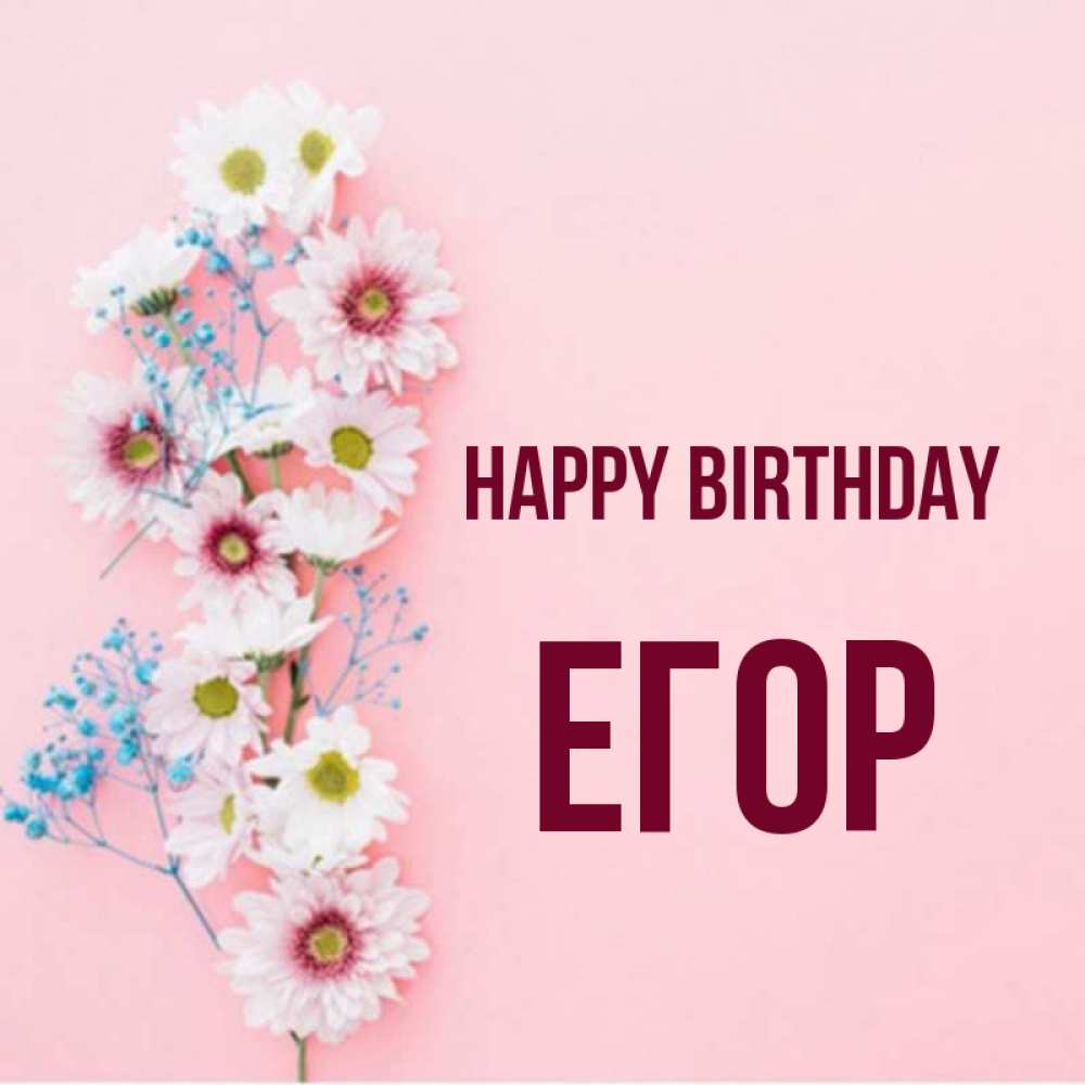 Greetings card с именем, Егор Happy Birthday Родная моя с днем рождения тебя картинка с цветами белыми и голубыми Greetings with text for free download 