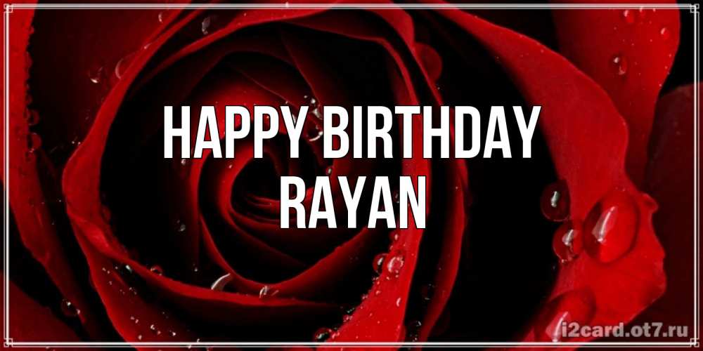 Greetings card с именем, Rayan Happy Birthday крупная бордовая роза Greetings with text for free download 