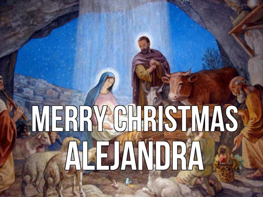 Greetings card с именем, Alejandra Merry Christmas Хлев с животными, Иисус, рождество Greetings with text for free download 