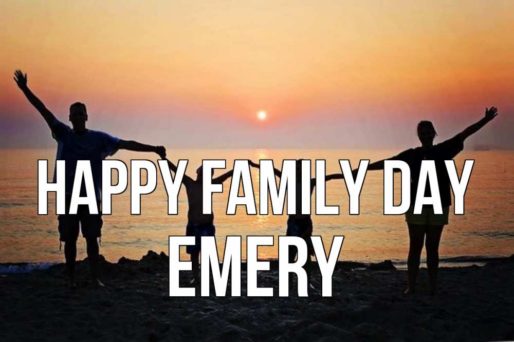 Greetings card с именем, Emery happy family day мама, папа, дети, дочка,сын, море, пляж, закат Greetings with text for free download 
