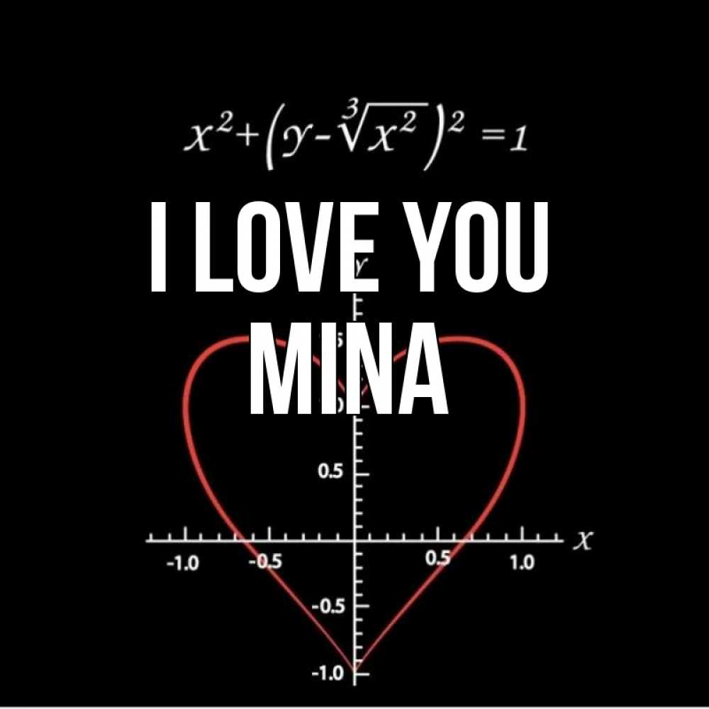 Greetings card с именем, Mina I love you сердечная формула Greetings with text for free download 