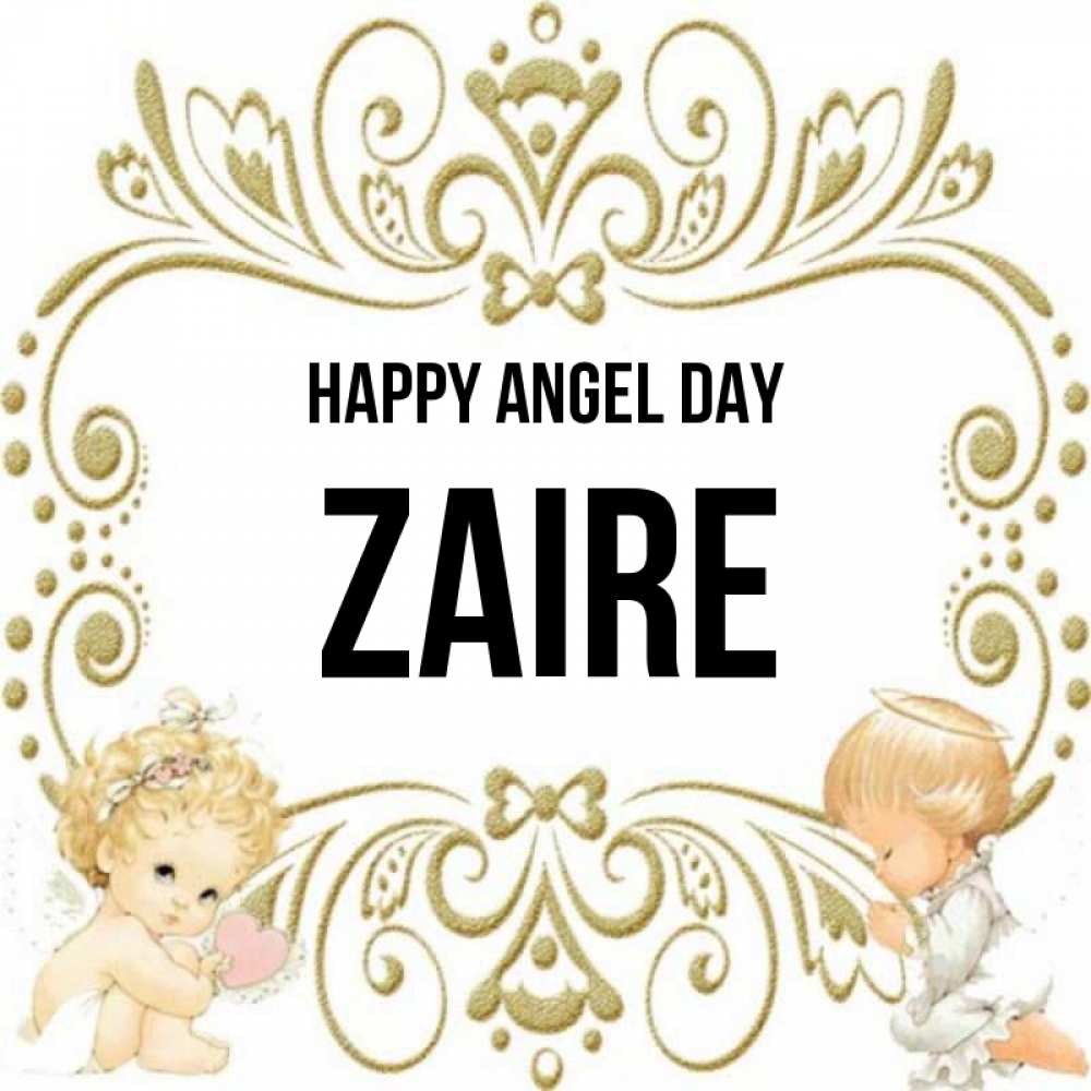 Greetings card с именем, Zaire happy angel day с именинами поздравляют два красивых ангела. Один с сердечком другой молится Greetings with text for free download 
