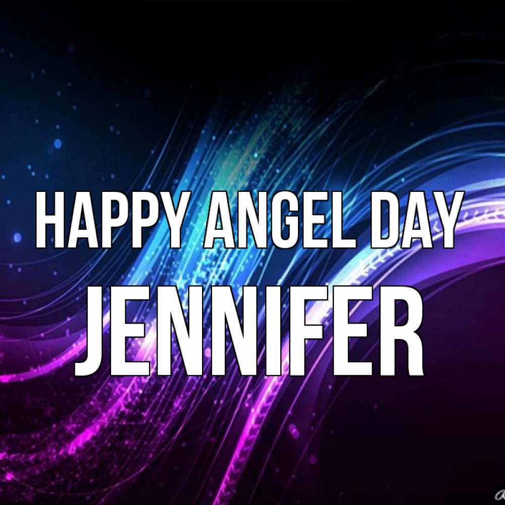 Greetings card с именем, Jennifer happy angel day фиолетовый фон Greetings with text for free download 