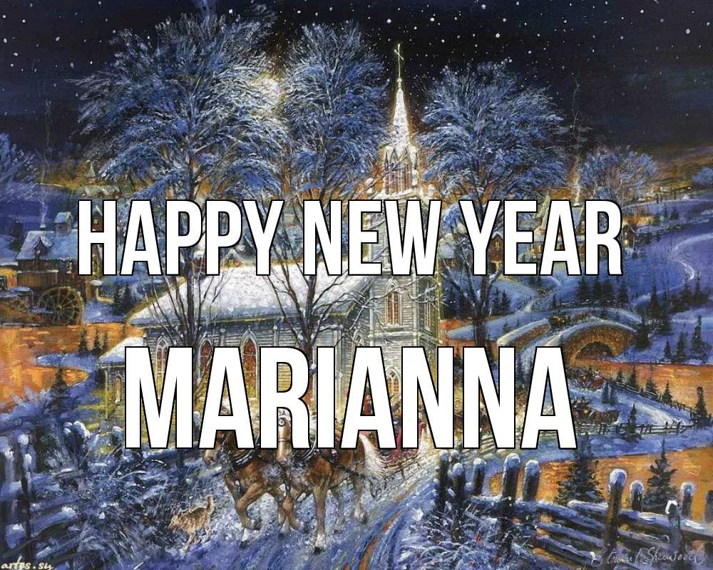 Greetings card с именем, Marianna Happy New Year упряжка лошадей, лошади, новый год Greetings with text for free download 