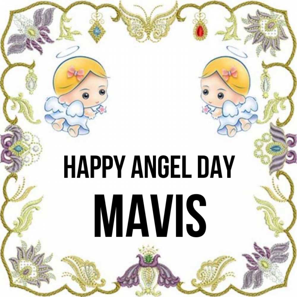 Greetings card с именем, Mavis happy angel day маленькие ангелы с крылышками Greetings with text for free download 