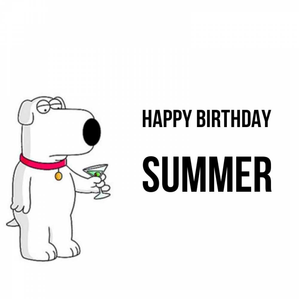 Greetings card с именем, Summer Happy Birthday песик с оливками Greetings with text for free download 