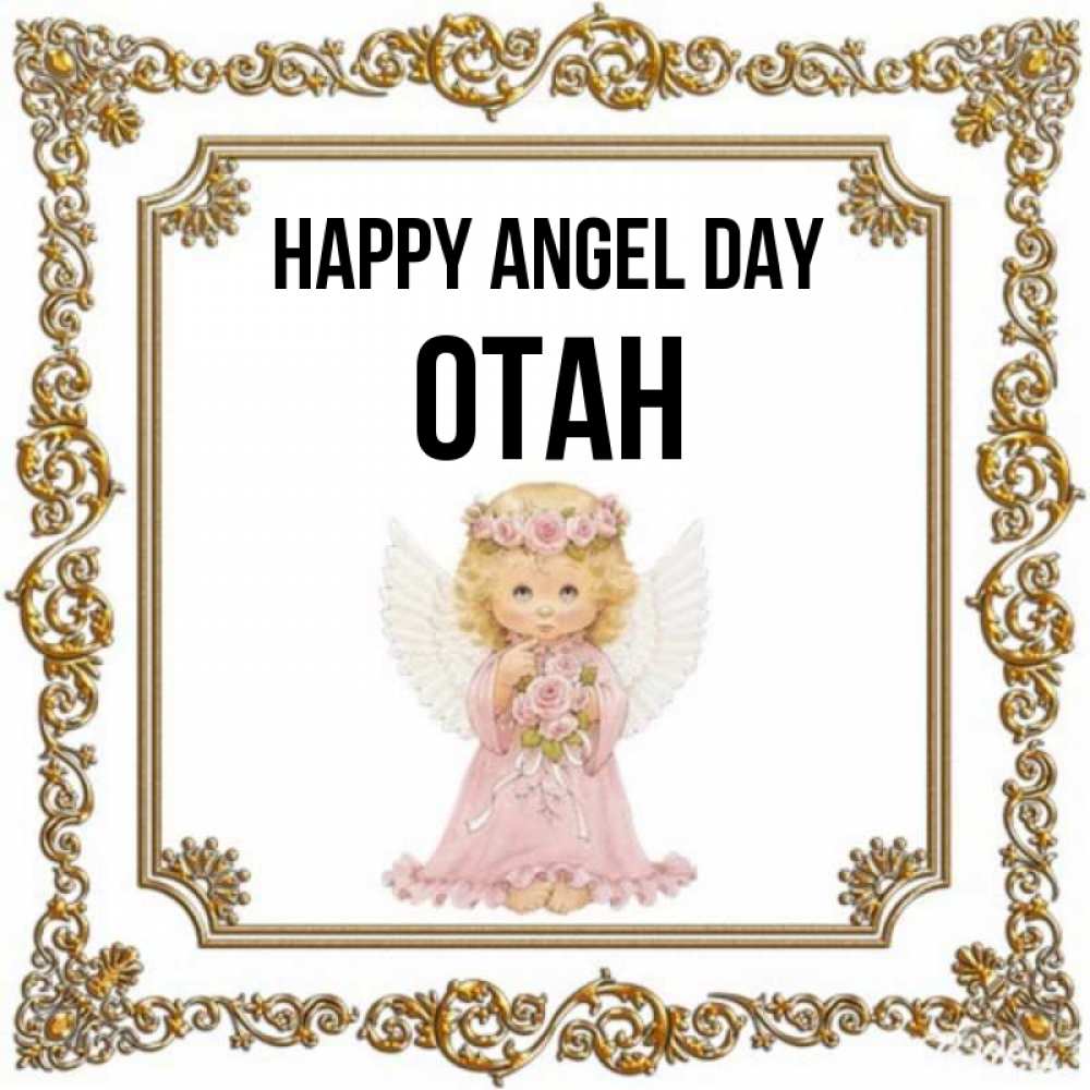 Greetings card с именем, ОТАН happy angel day девочка ангел с крыльями и цветами в розовом платье Greetings with text for free download 
