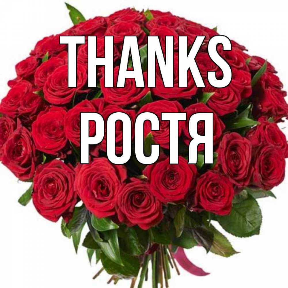 Greetings card с именем, Ростя Thanks букет красных роз Greetings with text for free download 