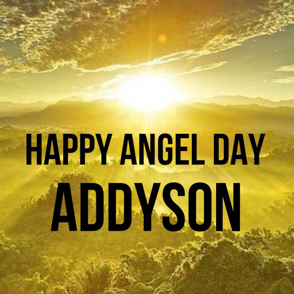Greetings card с именем, Addyson happy angel day леса и небо в желтом Greetings with text for free download 