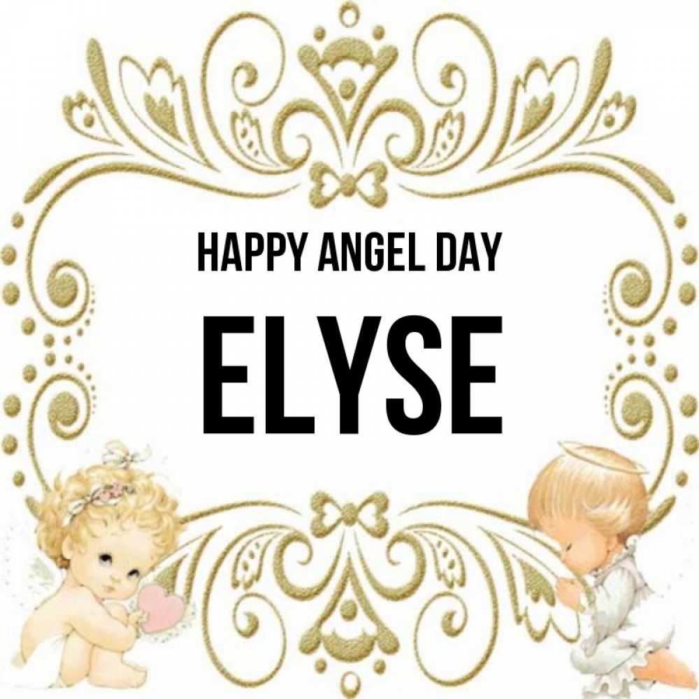 Greetings card с именем, Elyse happy angel day с именинами поздравляют два красивых ангела. Один с сердечком другой молится Greetings with text for free download 